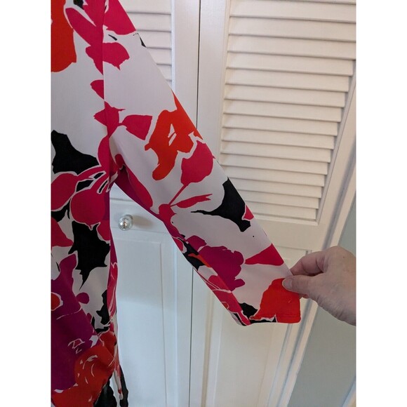 New York Collection Top Womens L Abstract Pink Black Floral Blouse Studded Artsy - Picture 5 of 12